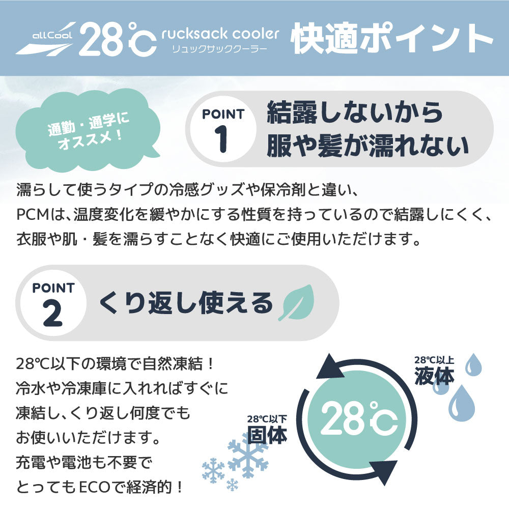 【allCool】 リュックサッククーラー 28℃ 冷感 AC-RSC001-WH