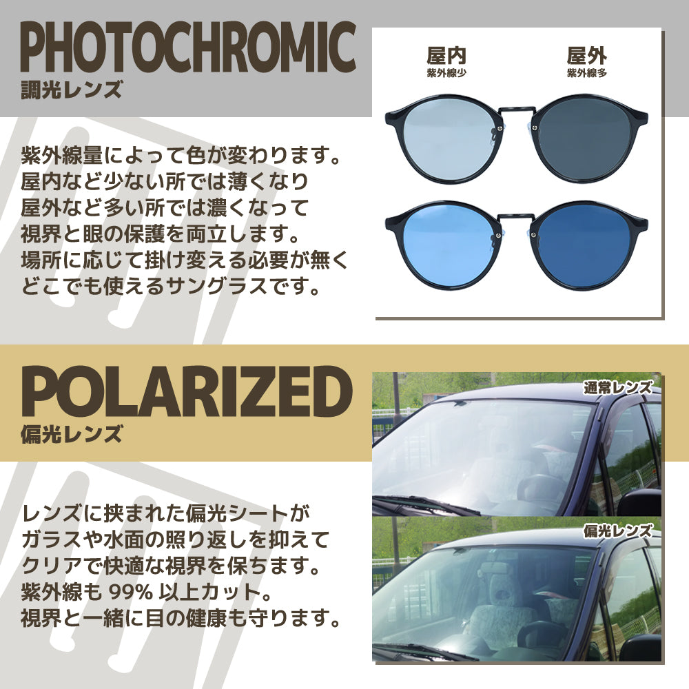 【BAKKNEL】 偏光 調光 サングラス BNS408